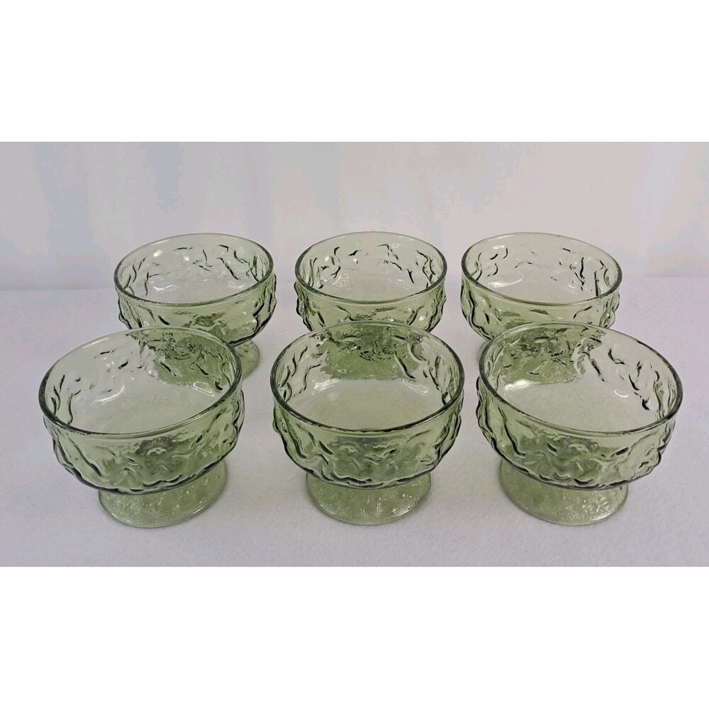 Anchor Hocking Lido Milano Avocado Green Dessert Sherbet Glass Cup Bowl Set of 6